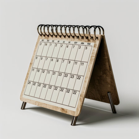 A stylish desk calendar featuring a spiral binding in a minimalist design. This calendar is perfect for organizing schedules and enhancing workspace aesthetics.の素材