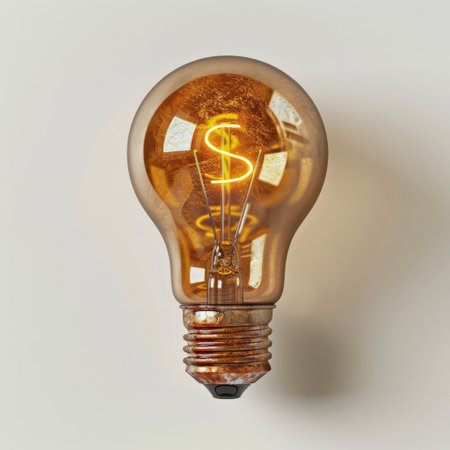 A vintage-style light bulb showcasing a glowing dollar sign, symbolizing innovative financial ideas in a simple backdrop. Perfect for business concepts.の素材