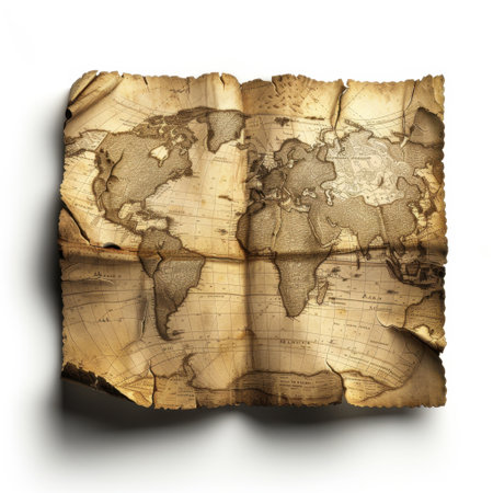 Vintage world map with distressed texture adds a timeless touch to travel projects or historical content. Ideal for art, decor, and educational materials.の素材