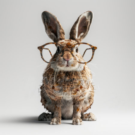 This whimsical image features a cute rabbit wearing stylish glasses, embodying a playful and humorous character. Perfect for creative projects!の素材