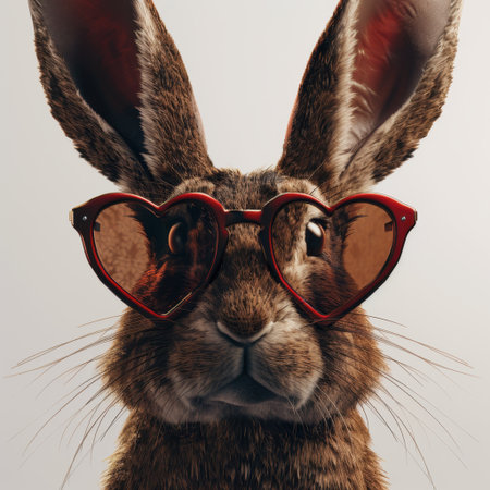 A charming rabbit with heart-shaped sunglasses gazes at the viewer, combining playful style and adorable features. This image captures the spirit of fun and whimsy.の素材