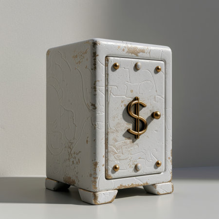 This image features a vintage white safe with a dollar sign on its front. The safe symbolizes security and savings, perfect for finance-themed projects.の素材