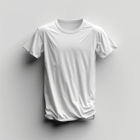 This image features a plain white cotton t-shirt displayed on a neutral background, ideal for clothing mockups, design concepts, and promotional uses.の素材