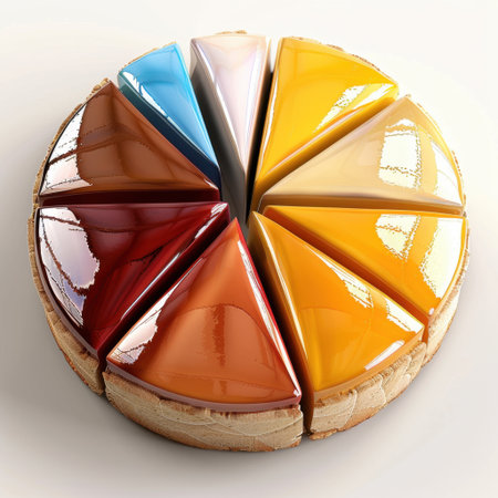 This image showcases an elegant arrangement of colorful glazed cake slices, perfect for culinary designs, dessert menus, and sweet indulgence presentations.の素材