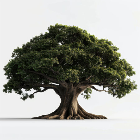 This stunning oak tree features lush green foliage and a sturdy trunk, symbolizing strength and nature's beauty. Perfect for any nature-themed project.の素材
