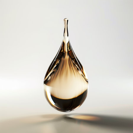 This stunning image features a delicate glass drop captured in soft light, showcasing its intricate details and smooth surfaces. Perfect for design inspiration.の素材