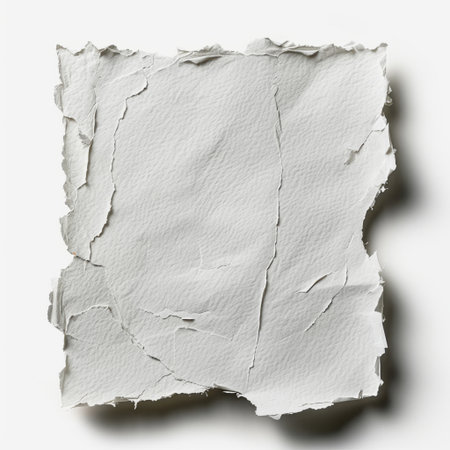 A detailed crumpled white paper texture featuring torn edges, perfect for artistic backgrounds and design projects. Ideal for photography, crafts, and digital art.の素材