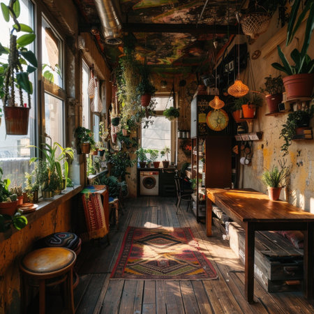 A vibrant living space filled with diverse indoor plants and natural dの素材
