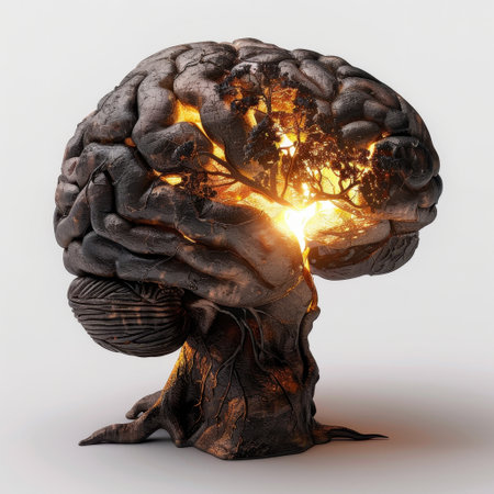 This captivating artwork features a brain intertwined with a tree, symbolizing the connection between knowledge and growth. The organic design evokes inspiration and creativity.の素材