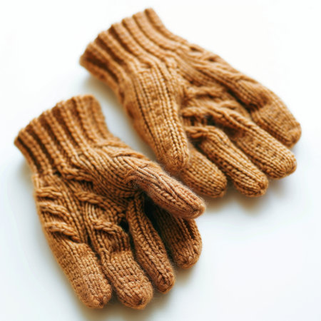 These warm, knitted gloves in a rich brown color provide both style and comfort for winter activities. Ideal for outdoor adventures or everyday wear.の素材