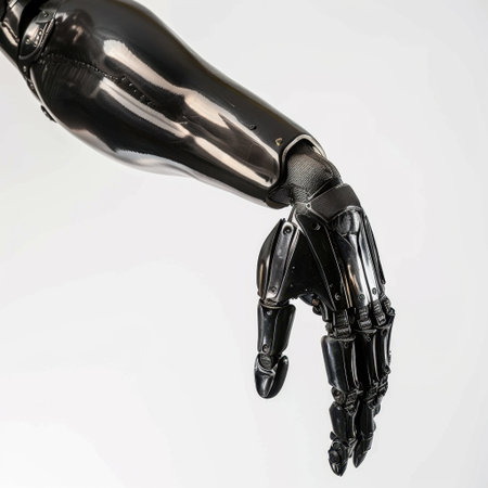 This image features a sleek robotic arm, highlighting the intersection of technology and innovation, showcasing advanced design and engineering in robotics applications.の素材