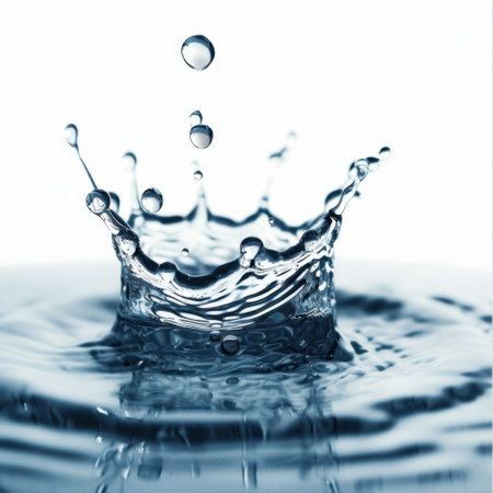 Captivating image of a water splash, featuring a central droplet effect amidst clear ripples. Ideal for artistic projects, environmental themes, and creative advertising.の素材