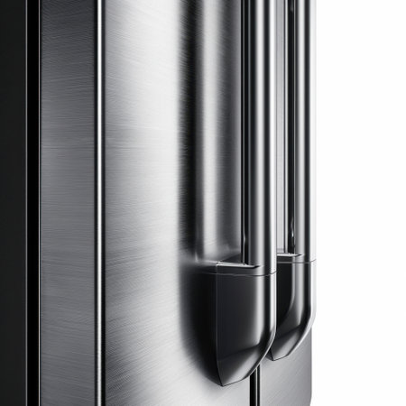 This modern stainless steel refrigerator showcases a sleek design with efficient features, perfect for adding style and functionality to any contemporary kitchen setting.の素材