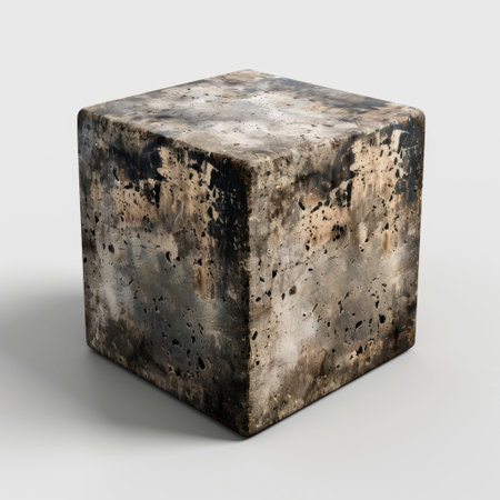 Unique stone cube with textured surfaces and earthy tones adds a modern touch to any artistic setting. Perfect for interior decoration and design inspiration.の素材