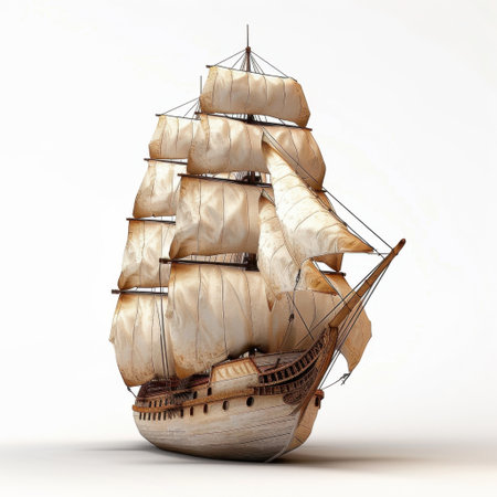 Stunning image of a classic tall ship model with intricate details and billowing sails, capturing the spirit of adventure and maritime heritage.の素材