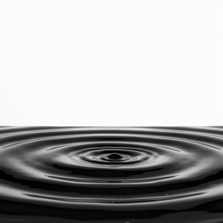 This image showcases a captivating black and white scene of ripples spreading across a calm water surface, evoking feelings of serenity and tranquility.の素材