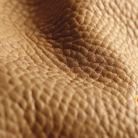 A close-up view of a textured natural leather surface reveals unique patterns and colors, perfect for use in background designs or artistic projects.の素材