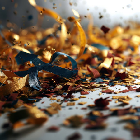 A vibrant display of colorful confetti scattered across a surface, perfect for evoking a festive atmosphere for parties, celebrations, and joyful events.の素材