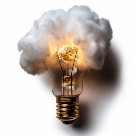 A unique light bulb designed to resemble a fluffy cloud, representing creativity and inspiration. Ideal for projects focused on ideas, innovation, and imagination.の素材