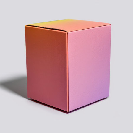 This vibrant box features a vivid pink and orange gradient design, ideal for stylish product presentations and creative endeavors, set against a light gray background.の素材