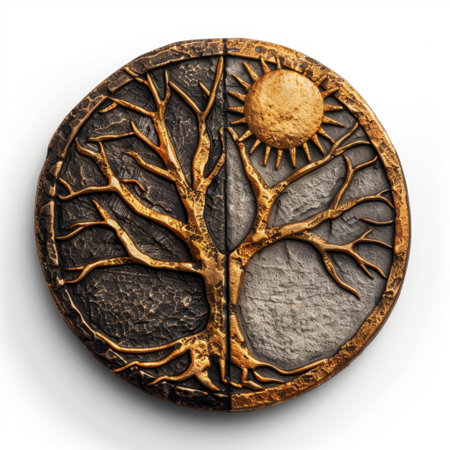 This stunning bronze sculpture features a detailed tree design with branches extending outward and a raised sun, perfect for adding artistic flair to any space.の素材