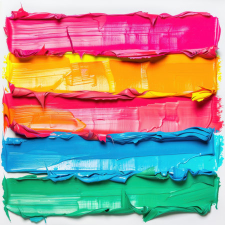 Captivating acrylic paint strokes display a colorful arrangement of vibrant hues, ideal for artistic projects, backgrounds, and creative design concepts.の素材