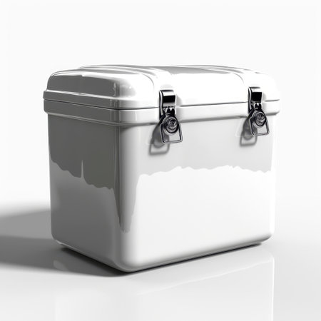 This glossy white storage container features locks for secure usage, ideal for organizing items in home environments, modern decor setups, or utility spaces.の素材