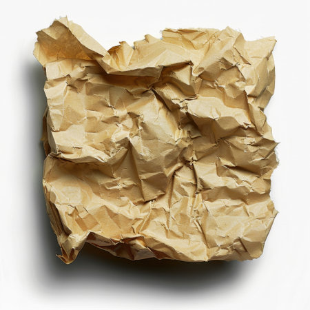 A close-up of crumpled brown paper showcases an interesting texture that can enhance various creative projects, adding depth and visual interest to designs.の素材
