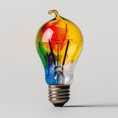 A striking colorful glass light bulb that represents creativity and innovation, perfect for modern home decor and artistic projects, showcasing vibrant colors.の素材