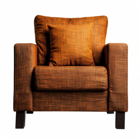 This cozy brown armchair features a textured design and a plush cushion, making it a perfect addition to any modern interior, offering comfort and style.の素材