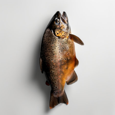 A freshly caught fish displayed against a clean white background, highlighting its vibrant colors and unique textures, perfect for culinary projects and seafood promotions.の素材