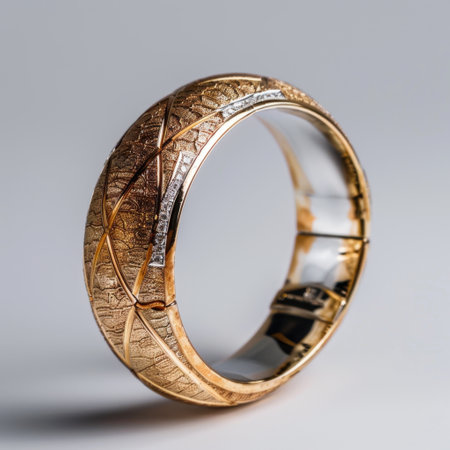 This stunning ring features a combination of textured gold and polished silver, highlighting exquisite craftsmanship and modern elegance, perfect for any jewelry collection.の素材