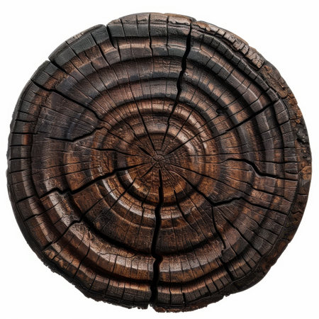 This high-resolution image features a rustic wooden tree stump, highlighting intricate grain details and natural cracks, perfect for nature-inspired projects.の素材