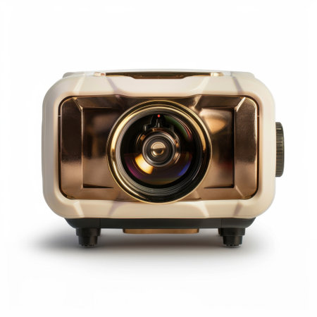 A stylish vintage home projector featuring a unique retro design, perfect for enhancing any indoor viewing experience with a touch of elegance and creativity.の素材