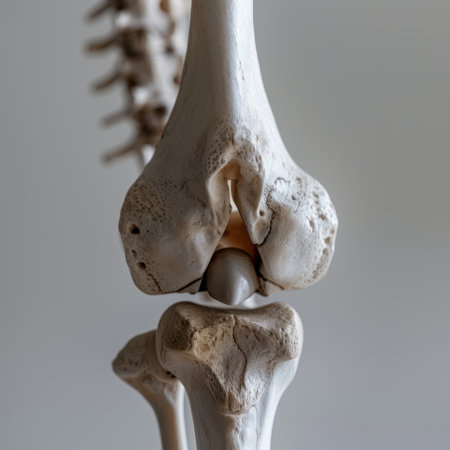 Captivating anatomical representation of the human knee joint, showcasing detailed bone structure. Ideal for medical education, anatomy studies, and research purposes.の素材