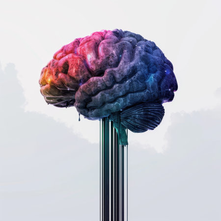 This abstract image showcases a vibrant brain surrounded by cosmic elements, representing creativity and human potential in a surreal and captivating manner.の素材