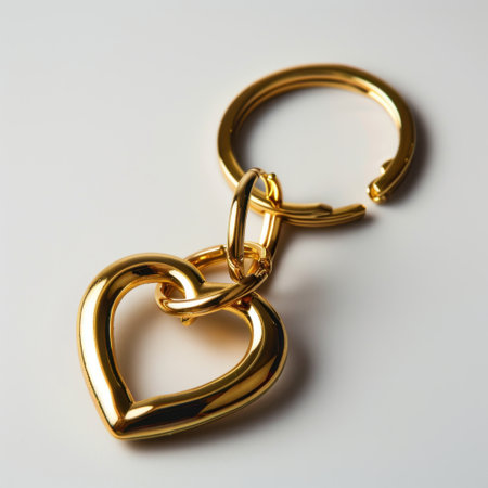 This elegant golden heart keychain adds a touch of charm to any accessory collection. Ideal for romantic gifts, special occasions, or a personal touch in everyday life.の素材