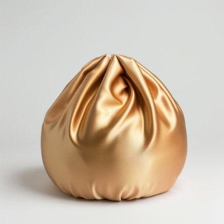 This elegant golden fabric bag features a smooth texture, ideal for enhancing modern decor or fashion styles. A perfect accessory for stylish storage solutions.の素材