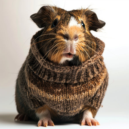 This charming guinea pig in a knitted sweater embodies cuteness and warmth, perfect for animal lovers and pet enthusiasts. Ideal for various creative projects.の素材