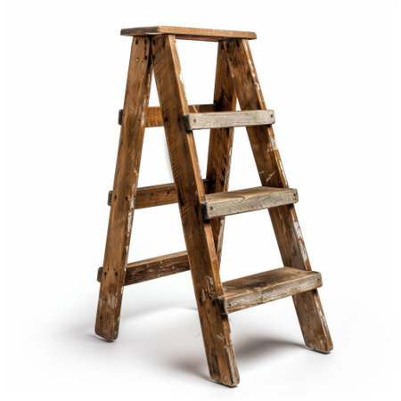 A charming vintage wooden ladder featuring a worn finish, perfect for adding character to any space. It is suitable for DIY activities, decor, and practical use.の素材