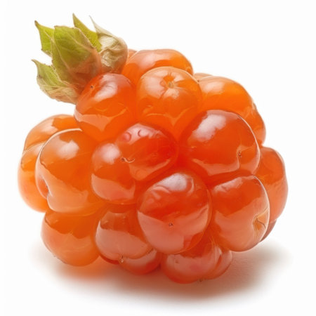 A stunning close-up of a vibrant cluster of orange berries, showcasing their glossy surface and fresh appearance, perfect for culinary uses and health-focused content.の素材