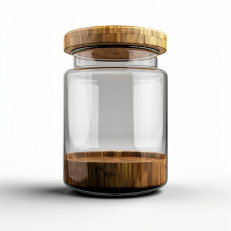 A clear glass jar featuring a stylish bamboo lid, ideal for organizing kitchen items or enhancing home decor. Its modern design complements any space beautifully.の素材
