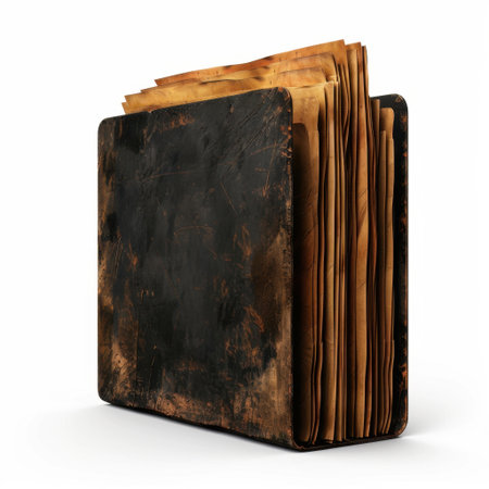This antique book showcases a weathered exterior and aged pages, symbolizing the depth of history and the power of storytelling through time. Perfect for artistic projects.の素材