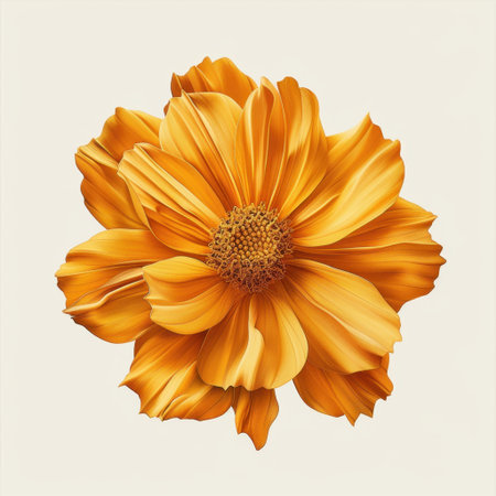 This image features a stunning orange flower with intricate petals, showcasing its vibrant color and natural beauty against a soft white backdrop, perfect for decor.の素材