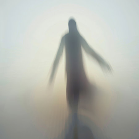An abstract silhouette in a misty environment creates an aura of mystery and tranquility. The soft haze enhances the sense of solitude and introspection.の素材