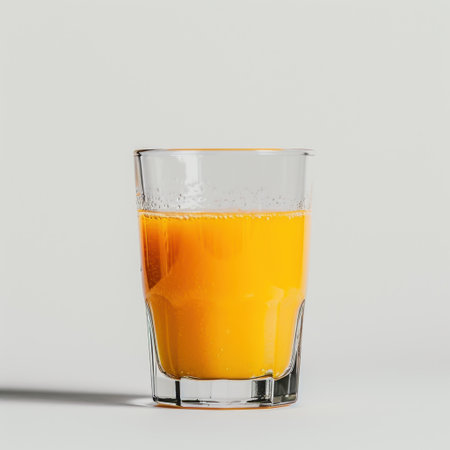 A vibrant glass of fresh orange juice sits against a clean backdrop, capturing the essence of health and wellness. Perfect for summer refreshment and breakfast ideas.の素材