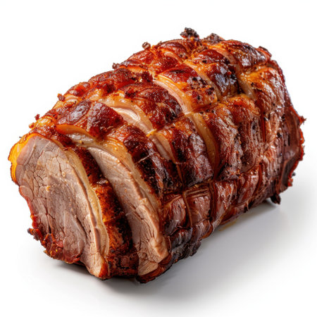 A beautifully roasted piece of meat showcasing a crispy exterior and juicy interior, perfect for festive meals and celebrations, highlighting culinary craftsmanship and flavor.の素材
