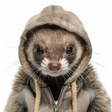 Delightful small mammal wearing a cozy hoodie, capturing the charm and curiosity of wildlife. This unique creature embodies fashion in the animal kingdom beautifully.の素材