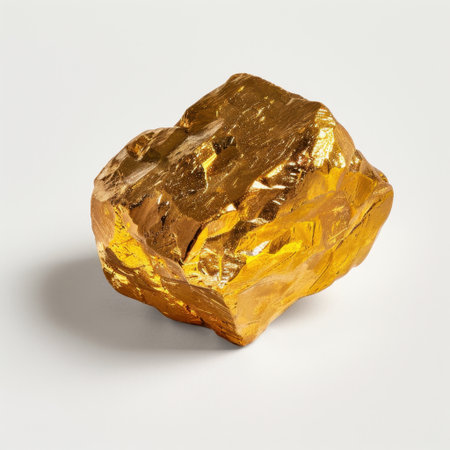 A striking gold nugget featuring an exceptional shine and rugged texture, ideal for projects focusing on wealth, luxury, or the beauty of natural minerals.の素材