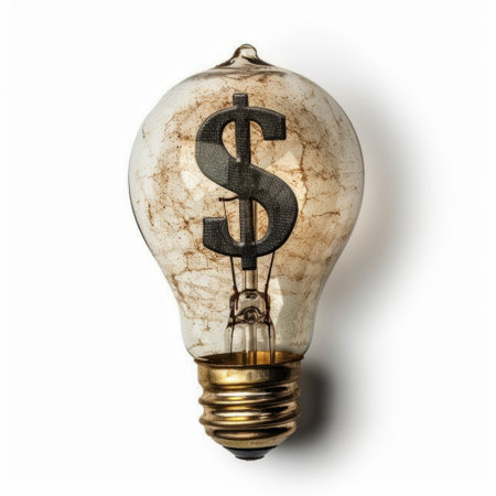 Unique lightbulb featuring a dollar sign, representing the fusion of creativity and finance. Ideal for concepts of innovation, investment, and business strategy.の素材